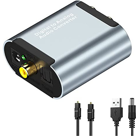 Tianle 192KHz DAC Converter, Digital SPDIF Toslink to Analog Stereo Audio Converter, R/L Adapter with Optical Cable, 3.5mm Jack Compatible with HDTV PS4 Xbox DVD Blu-ray, Silver