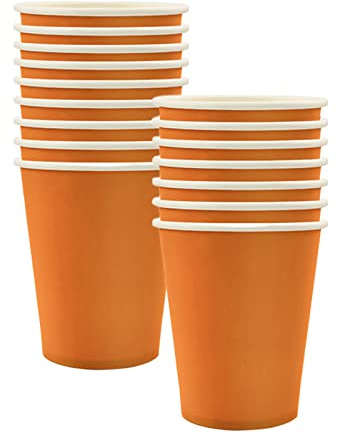 Mienocol 32pcs Orange Paper Cups,9oz Disposable Tableware Party Cups Solid Colour Paper Cups Party Drinking Cups for Birthday,Wedding,Picnic, BBQ,Bar,Restaurant and Party Supplies Table Decorations