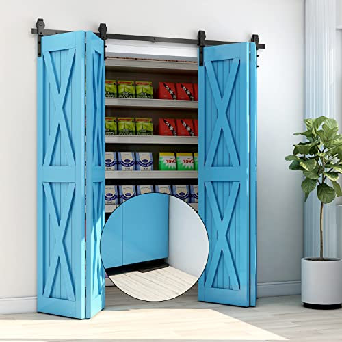 CCJH 12FT/365cm Bi-Folding Schiebetürbeschlag Laufschienen Schiebetürsystem Komplettset für 4 Holztür Schwarz(Keine Tür)