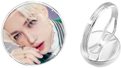 Kpop Stray Kids Ring für Männer Frauen Fans Freunde Geschenk Glas Cabochon Verstellbare Ringe Mode, 25 mm, Leder