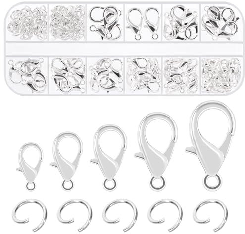 Swpeet 170Pcs Silver 10mm 12mm 14mm 16mm 18mm Open Jump Rings and 6mm Lobster Clasps Assortment Kit, Perfect Jewelry Findings Kit Fits for DIY Making Bookmark Pinch Bracelet Choker Necklace