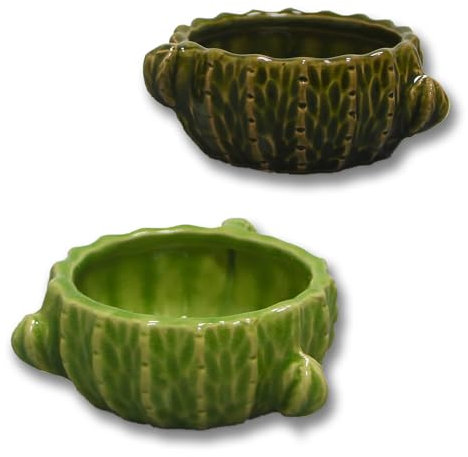 Kelivi Hamster Bowls Ceramic, 2 Pieces Feeding Bowls for Guinea Pigs, Waterproof and Anti-Bite Guinea Pig Bowls, Rodent Cactus Feeding Bowl (Light Green + Dark Green)