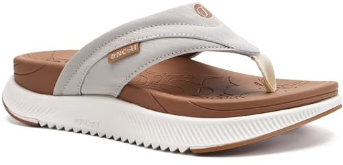 ONCAI Tongs orthopédiques pour femmes avec soutien de la voûte plantaire Sandales de récupération orthopédiques pour dames Sandales confortables pour la fasciite plantaire Khaki/Blanc Taille 37