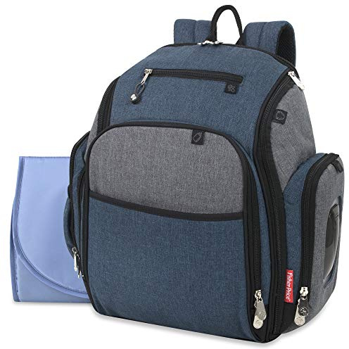 Fisher-Price Fastfinder 3-teiliges Set Wickeltaschen-Rucksack für Mütter und Väter mit Wickelunterlage und Feuchttüchertasche, Blau, Large, Für den täglichen Gebrauch