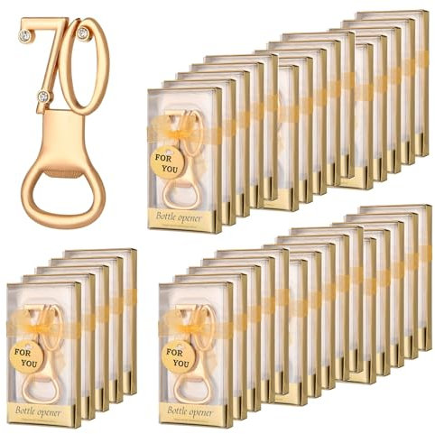 YLSZHYR 36 apribottiglie dorate per feste di compleanno, bomboniere per 70° anniversario, bomboniere per ospiti, apribottiglie per feste di compleanno, regalo, souvenir (36P 70)