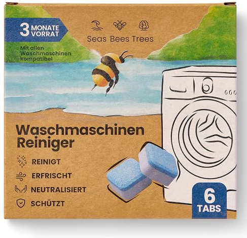 Seas Bees Trees Waschmaschinenreiniger 3 Monatsvorrat, Waschmaschinen Reiniger mit 6 Tabs, entfernt Gerüche, Kalk und Ablagerungen gründlich, Waschmaschinen Entkalker für alle Waschmaschinen