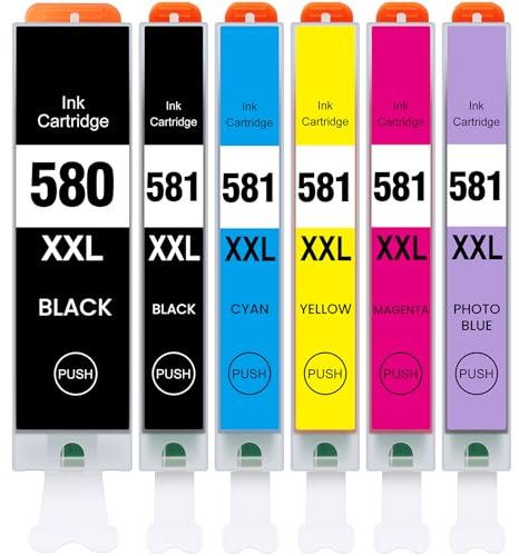 580 581 Druckerpatronen kompatible für Canon PGI-580 XXL CLI-581 XXL für Pixma TS8150 TS8151 TS8152 TS8250 TS8251 TS8252 TS8350 TS8351 TS8352 TS9150 TS9155 (6er-Pack, mit Foto Blau)