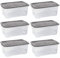 Strata 6 x 42 Litres Curve Plastic Stackable Storage Box & Lid with clip-on lids, 6 Pack, Multi storage box for home and office storage solution Clear Box, Grey Lid, (25cm H x 40cm W x 60cm D)