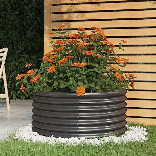 puraday Hochbeete Für Garten 80x80x36 cm Pflanzkübel Gemüsebeet Kräuterspirale XXL Metall Hochbeet Stahl Pflanzbeet Gartenbeet Blumenkasten Anthrazit