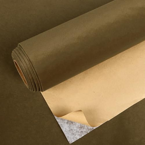 VEELIKE Vintage Olive Brown Velvet Fabric Wallpaper Self Adhesive Velvet Flock Backing Paper Liner 40cm x 300cm Felt Drawer Liner Contact Paper for Furniture Vinyl Wrap for Jewelry Box DIY Projects
