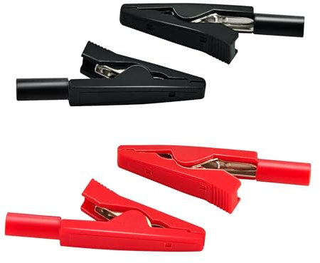 Pinzas Cocodrilo, 4 Piezas Pinzas Cocodrilo Electronica, Pinzas de Cocodrilo Eléctricas para Sondas de Prueba de 2mm y Conectores Banana(Negro Rojo)