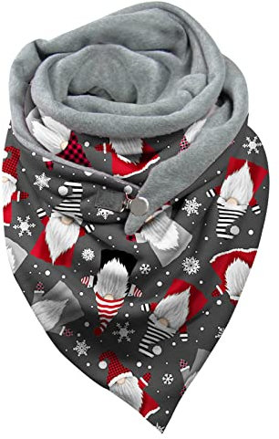 Hanraz Schal Dreieck Damen, Weihnachtsschal Dreieckstuch Damen Mit Knopf Vintage Winter Halstücher Bedruckte Lässiger Modisch Herbstschal Halstuch Für Weihnachten