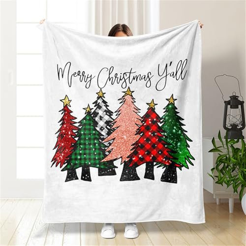 Surwin Couvertures et Plaids de Noël, Couverture Polaire de Noël, Couverture en Peluche de Noël, Couverture de canapé Chaude et Confortable en Flanelle (130x150cm,Arbre à Carreaux)