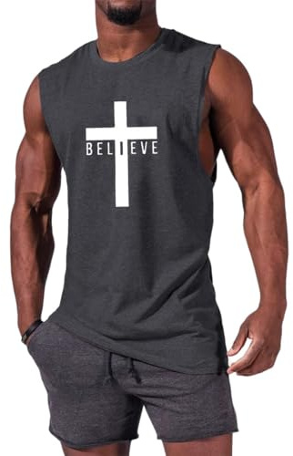 iudam Tank Top Herren Baumwolle Basic Shirt Dunkelgrau Kreuz XL