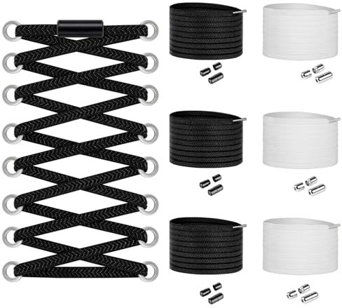 Widamin 6 Paar elastische Schnürsenkel mit Metallverschluss No Tie Shoelaces, Faule Schnürsenkel Ohne Binden für Kinder und Erwachsene(schwarz+Weiß)
