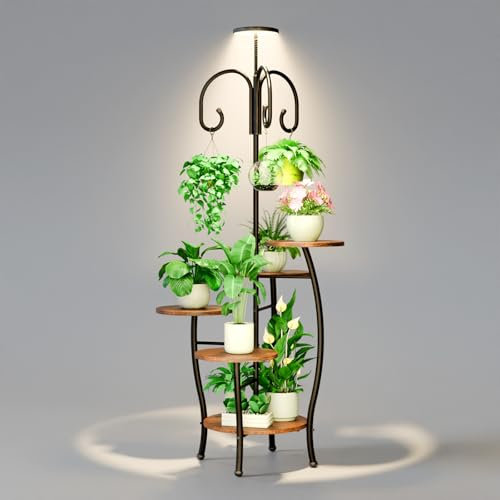BACEKOLL Plant Stand Indoor with Grow Light - 72 Tall Plant Shelf Indoor, 5 Tiered Corner Plant Stands for Indoor Plants, Hanging Plant Holder Flower Display Shelves for Living Room, Balcony Decor