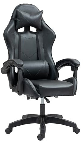 COZYBRITE Gaming Chair Office Desk Computer Chairs Swivel with Massage Headrest Back Support Reclining Ergonomic Design Faux Leather (Black+Black)