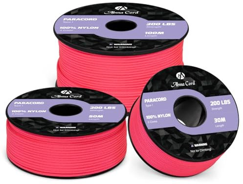 Abma Cord 2mm Paracord 50m Nylon Rope 3 Strands Type I Cord for DIY, Camping, Outdoor - Max. 90kg (200lbs) - Neon Pink
