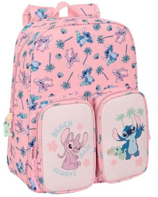 STITCH BEACH - Sac à dos pour enfant, adaptable au chariot, nettoyage facile, idéal pour les enfants de différents âges, confortable et polyvalent, qualité et résistance, 26 x 11 x 34 cm, rose pastel,
