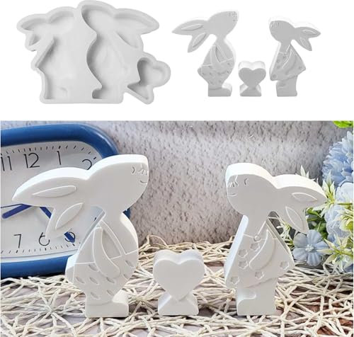 Silikonformen Gießformen Ostern,3 Stück Silikonform Ostern Silikonform Hase Gips Zum Gießen Ostern Silikonformen Hase Gießform Ostern Giessform Silikon Ostern Herz Kaninchen für Handwerk (A)