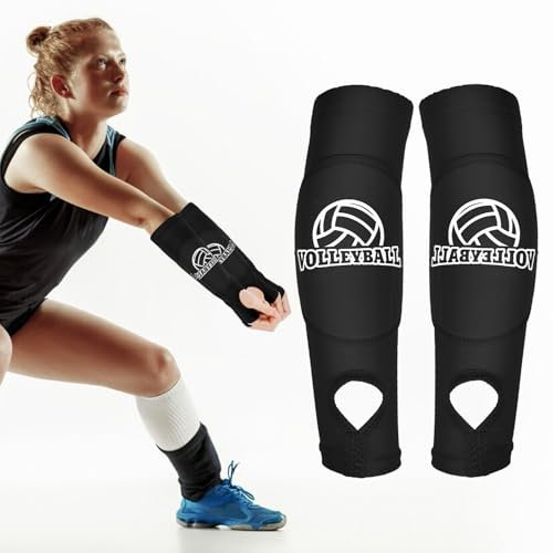 Yuanchu 1 Paar Volleyball Armschoner, Elastische Volleyball Armmanschetten mit Anti-Rutsch Schutzpolster Daumenloch Unterarmschoner Arm Sleeves Unterarmschutz Zubehör für Armschutz Jugend Kinder Sport