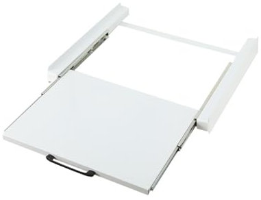 Cozyel Kit de Superposition Universel avec Plateau Coulissant, Acier, 60x54 cm, Cadre de Liaison pour Lave-linge/Sèche-linge, Cadre Intermédiaire Extensible, Étagère Amovible Machine à Laver, Blanc