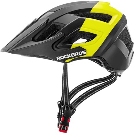 ROCKBROS Casco da Bicicletta, Casco Bici da Corsa con Visiera Parasole Protezione di Sicurezza Traspirante Antiurto Uomo Donna, per MTB Bici da Strada, Taglia Regolabile 56-62 cm, Nero e Giallo