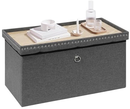 Bonlife Banc avec Espace de Rangement, Coffre de Rangement, Rectangulaire, pour Couloir, Salon et Chambre à Coucher, Gris, 80x40x40 cm