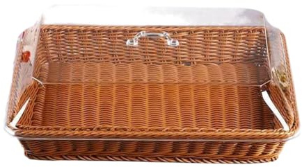 IMCCZONY Panier avec Couvercle, Panier avec Couvercle pour la Nourriture, Panier de Service Alimentaire de Table, Panier de Pique-Nique Tissé, Corbeille à Pain pour Servir Marron