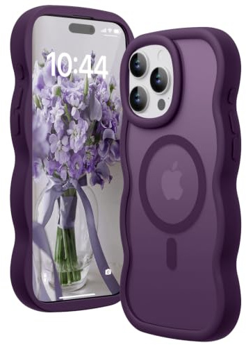 Amzfield Magnetic Case for iPhone 13 Pro, Wavy Translucent, Dark Purple | Compatible with MagSafe Wavy Translucent Soft Silicone Shockproof Cute Matte for Girl Women Drop Protection Soft Touch Pretty