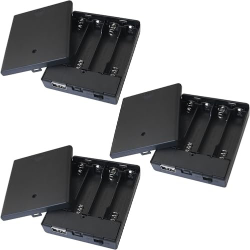 LUORNG 3PCS 4 AA Battery Pack with Switch 6V USB Port Holder for Copper Wire String Lights Conventional Flexible Strip Lights Laboratory Power Black