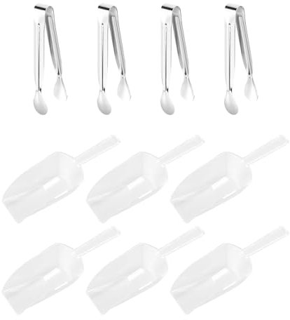 6 Pieces Transparent Ice Scoops and 4 Pieces Stainless Steel Ice Clips, Food Clips, Multi-Purpose Plastic Shovels, Kitchen Tools.