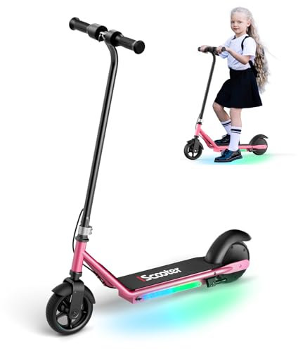 iScooter IK3 Monopattino Elettrico Bambini,6 Monopattino Elettrico per Bambini da 6 a 12 Anni,Freno Elettronico a Grilletto,Freno Posteriore a Pedale,Luci LED Colorate,Display LED,Rosa,Leggero