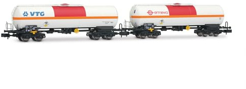 ARNOLD HN6634 SNCF, N Gauge Rolling Stock | 2-unit pack tank wagons for chlorine, VTG + ermewa, beige/orange/red livery, Epoch VI, 1:160 Scale