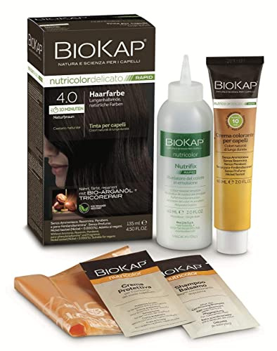 BIOKAP RAPID Permanente 2 x Haarfarbe 4.0 Naturbraun | NUR 10 MINUTEN EINWIRKZEIT | Bio Arganöl - TricoREPAIR Komplex - VEGAN | Optimale Grauabdeckung | Bis zu 80% natürliche Inhaltsstoffe
