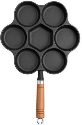 7-Hole Egg Pan 1PC Nonstick Pancake Maker with Wooden Handle | 7-hole nonstick egg frying pan with wood handle, easy breakfast maker for pancakes, eggs, and induction hob cooking.