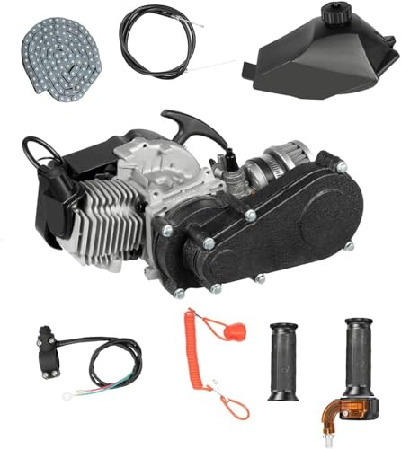 49cc Mini Engine Motor Benzinmotor 2 Takt Einzylinder luftgekühlte Komplettmotor Vergaser Seilzugstart Benzin Motor hand Pull Start Motoren für Pocket Bike Dirtbike ATV Quad