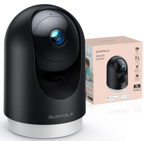 Surfola Überwachungskamera Innen 2K, WLAN Kamera Innen mit 360° PTZ, Auto-Tracking & Nachtsicht, Hundekamera mit 2-Wege-Audio, Kompatibel mit Alexa & Google Home