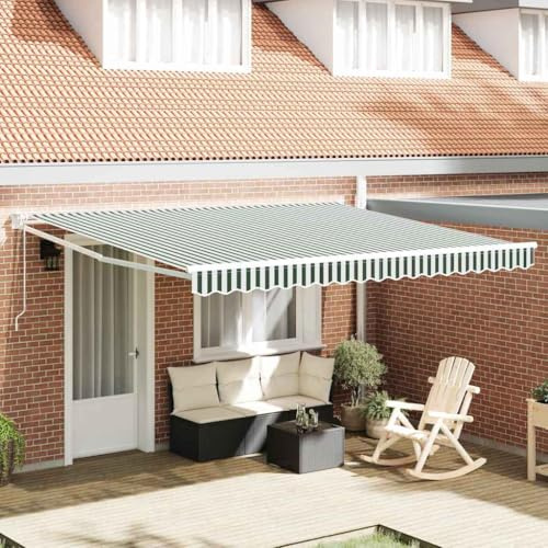 Ordellia Tenda da sole elettrica estensibile, verde, 400 x 300 cm, resistente alle intemperie, con tenda a rullo motorizzata, robusta struttura a braccio articolato, per balcone, terrazza e giardino