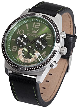 FIREFOX Skydiver FFS20-115 olivgrün/Carbon Edelstahl Lederarmband Dornschließe Herrenuhr Chronograph 10 ATM Prüfdruck