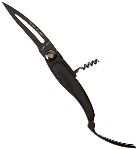 Laguiole Évolution - Couteau de poche Titanium - Couteau pliable avec tire-bouchon en titane noir - Couteau pliant acier inoxydable - Lame 10 cm