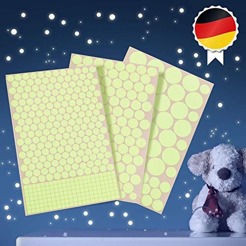 Paraboo Leuchtpunkte – 524 fluoreszierende leuchtende Aufkleber Kinderzimmer - Leuchtsticker selbstklebend für deinen Sternenhimmel - Leuchtsterne im Dunkeln
