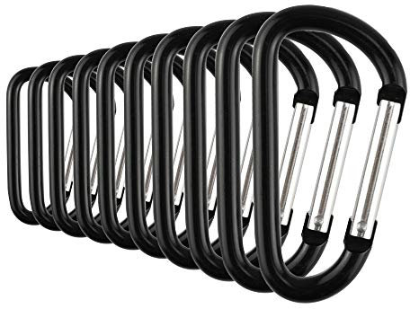 Temlum Aluminium Karabinerhaken 3,8/4,8/5,8/6/7 cm Clip, D Form Karabiner Set, Karabiner mit Schnappverschluss für Camping, Wandern, Reisen, Schlüsselanhänger, Schwarz -10 Stück, 5,8 cm