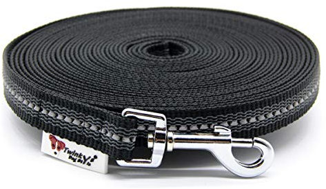 Twinkys Dog Style Schleppleine Hundeleine gummiert 20 mm breit für Hunde bis 50 kg - MIT Handschlaufe 5 Meter Schwarz Reflektierend Made in Germany
