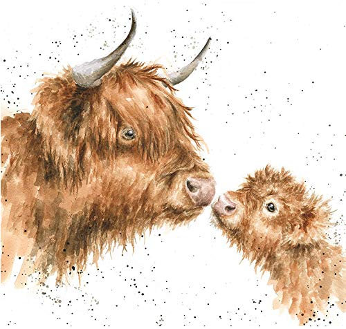 Artistic Greeting Card (WRE-CS156) - Blank/Birthday - 'Gentle One' - Highland Cow and Calf - from The Country Set Range - Suitable for Birthdays and Other Occasions