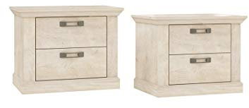 Furniture24 Nachttische Kashmir KSMK021ST, Nachtschrank, Nachttisch, Nachtkästchen in Pinie Weiß Dekor, 2 Stck. Komplett