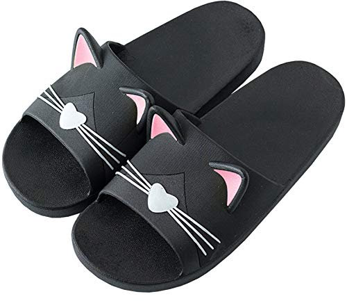 Acfoda Ciabatte Donna Uomo Estive Pantofole Casa Antiscivolo MorbideSandali da Spiaggia Piscina Doccia Infradito Mare Comode Leggere con Orecchie di Gatto 01 Nero 35/36