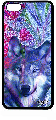 utaupia Coque pour iPhone 5C Silicone Loup Animal Caoutchouc Nature Telephone Smartphone Fleurs bête Sauvage Housse Rose Pas Cher Animaux Apple