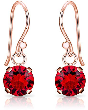 Orecchini Donna Pendenti Argento 925 Placcati Oro Rosa con Brillantino Rosso di Vero Cristallo Austriaco 6 mm - Orecchini Pendenti Oro - Orecchini Donna Oro Rosa - Orecchini Donna Rossi