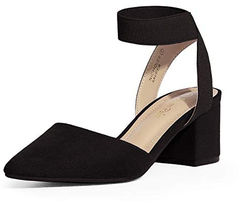 DREAM PAIRS Womens Low Mid Block Heels Mary Jane Ladies Ankle Strap Court Shoes Sandals,Size 6,Black/Suede,NICHOLES